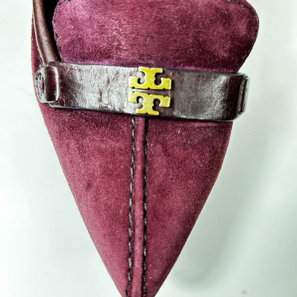 Tory Burch Women's Eliza Burgundy Suede Pointed Toe Loafer Style Pumps Size 9M - Picture 4 of 13